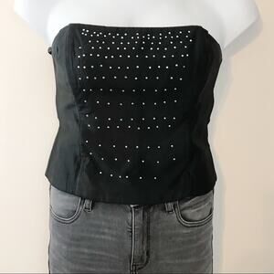 Vintage Y2K Jessica McClintock Gunne Sax Black Satin Rhinestone Corset Bustier